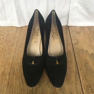 Salvatore Ferragamo Black Suede Pumps with gold detail Size 8